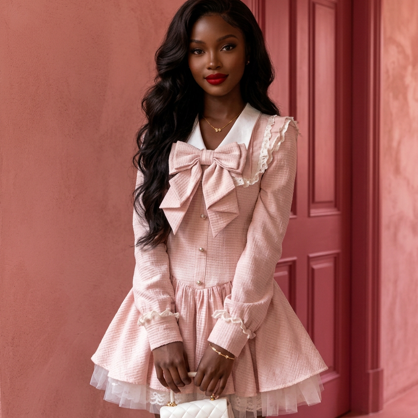 PINKLIZZIE | Lace Bow A-Line Mini Dress