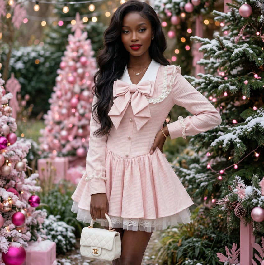 PINKLIZZIE | Lace Bow A-Line Mini Dress