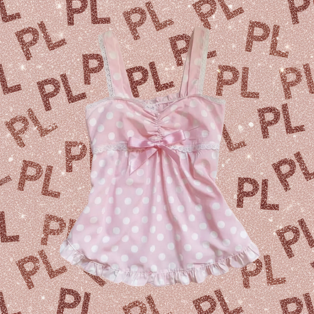 Polka-Dot Bow-Lace Crop Top