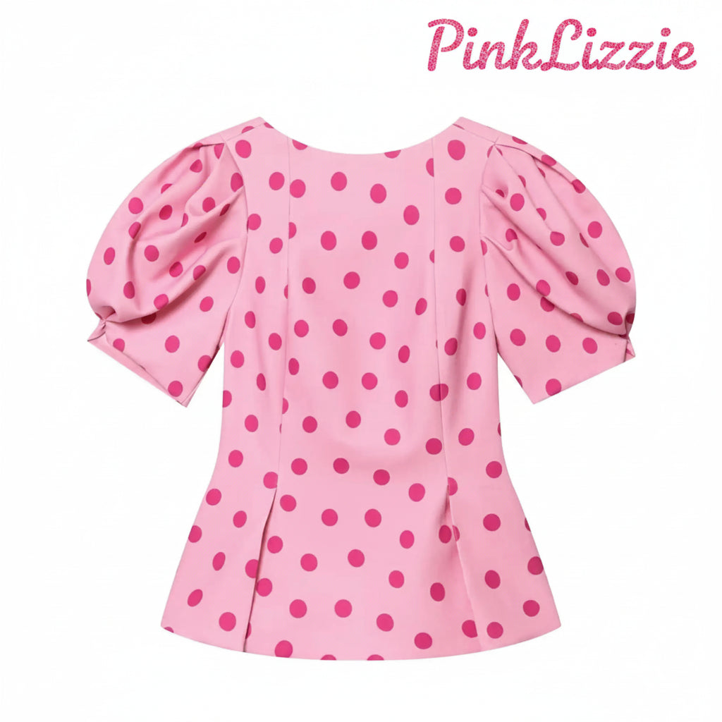 Polka-Dot Puff-Sleeve Blouse