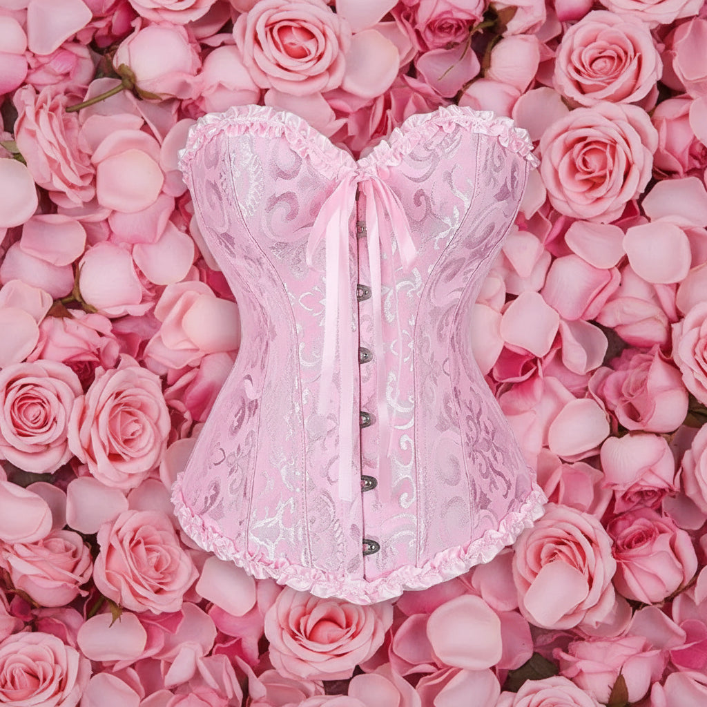 Pink Satin Lace-Up Overbust Corset Top