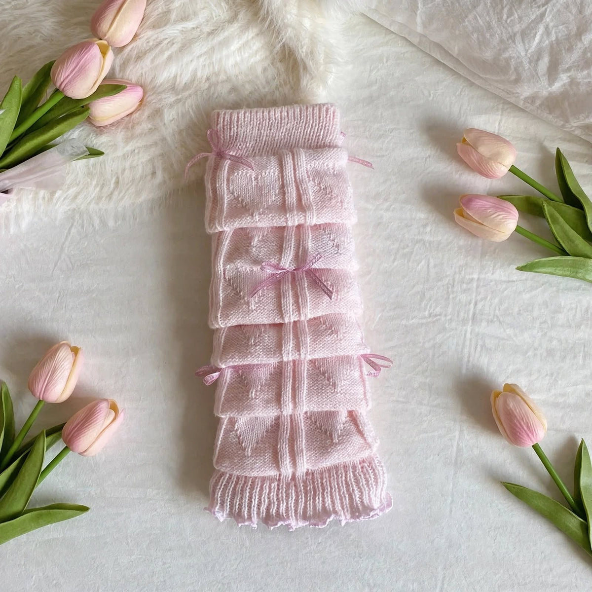 PINKLIZZIE | Knitted Ballet Bow Leg Warmers