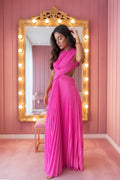 Backless Pleated Maxi Dress