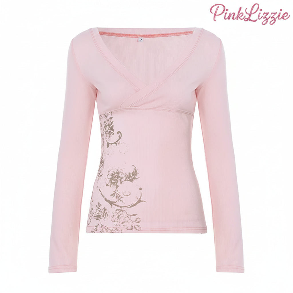 Floral V-Neck Long-Sleeve Tee