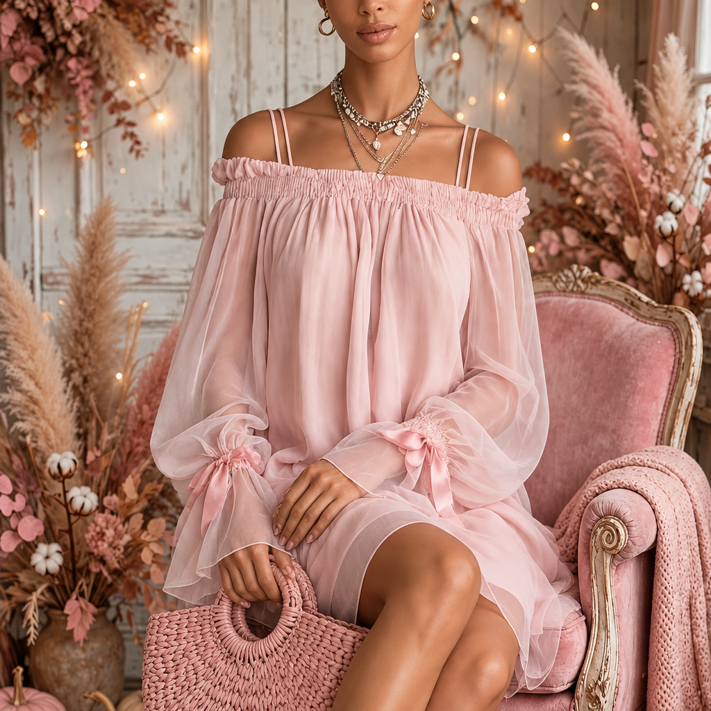 PINKLIZZIE | Off-Shoulder Sheer Mesh Fairy Mini Dress