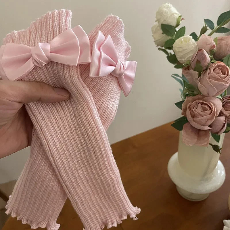 PINKLIZZIE | Knitted Bow Fingerless Arm Warmers