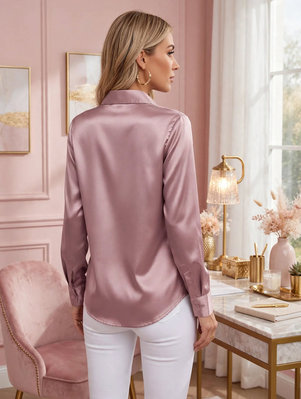 PINKLIZZIE | Satin Button-Front Shirt