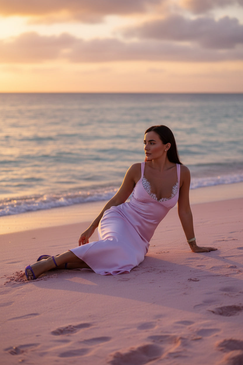 Satin & Lace V-Neck Cami Maxi Dress