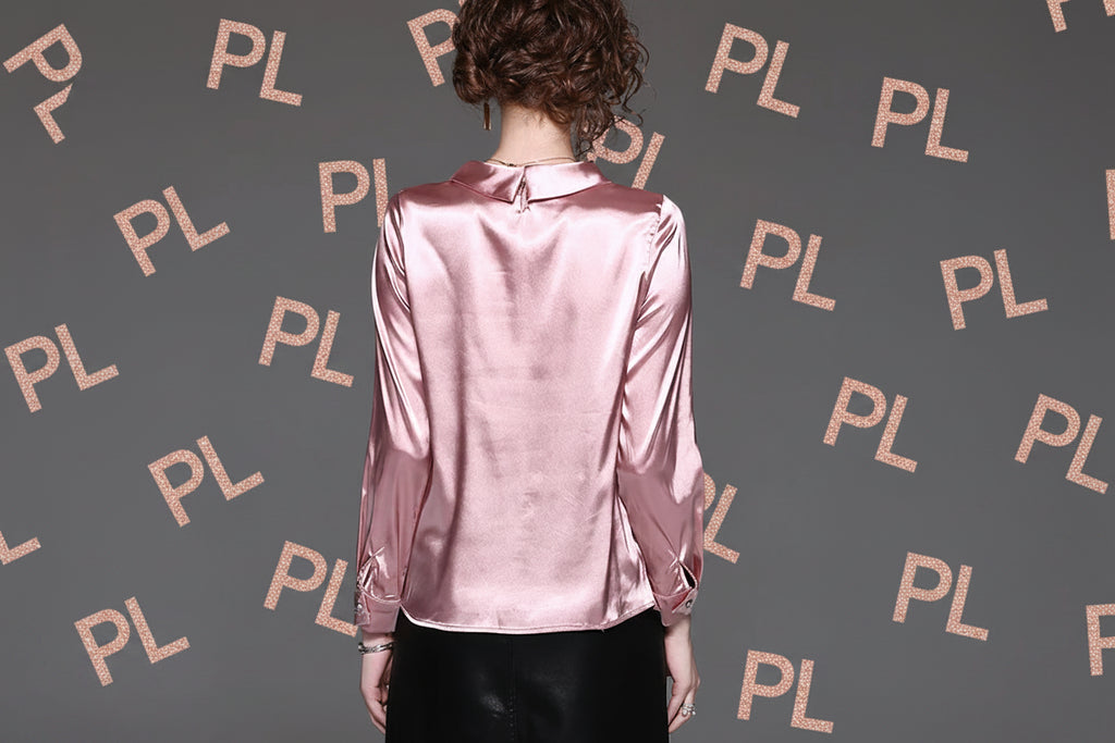 Silk-Satin Long-Sleeve Blouse
