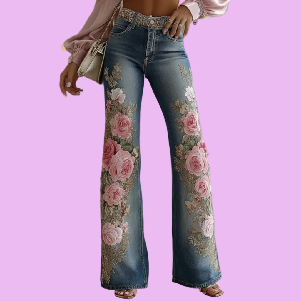 Elegant Rose Print Trousers