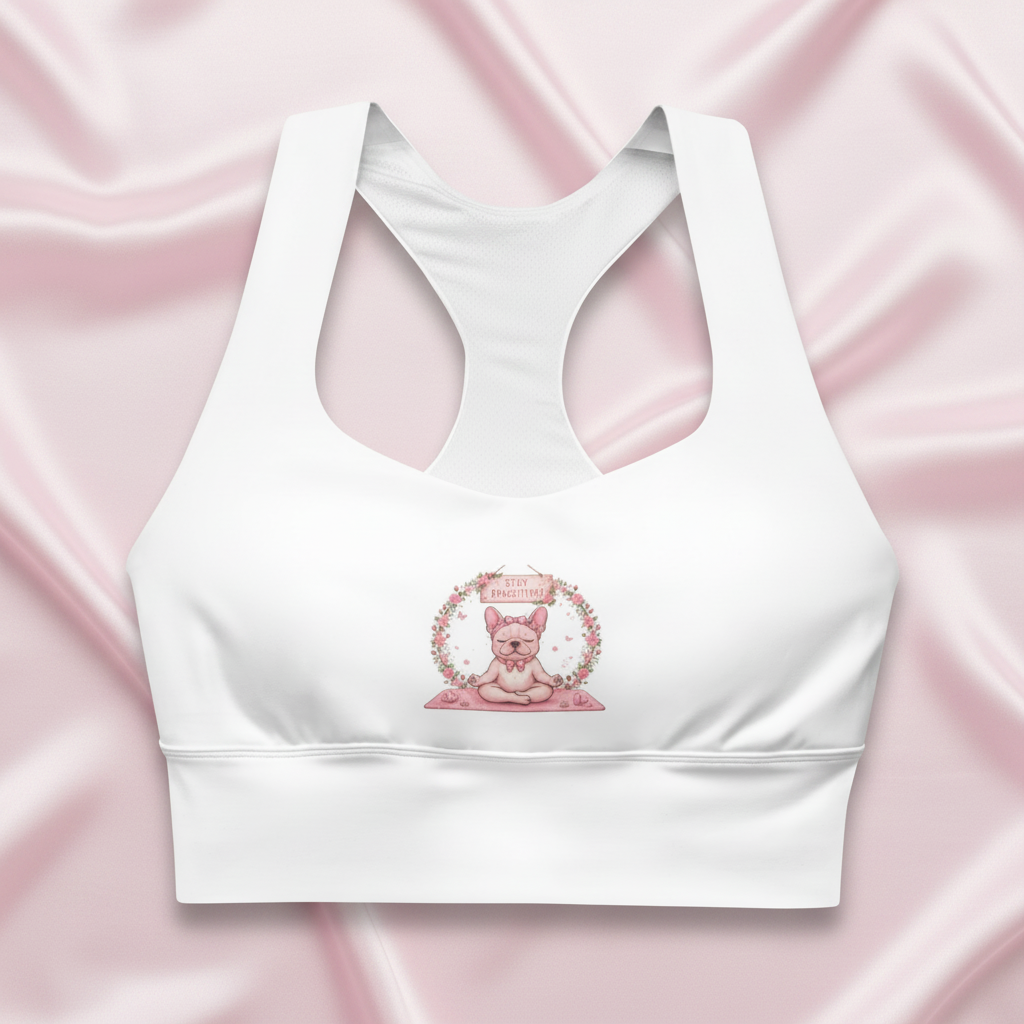 Longline Sports Bra for Women with French Bulldog print| Cute Activewear by PinkLizzie