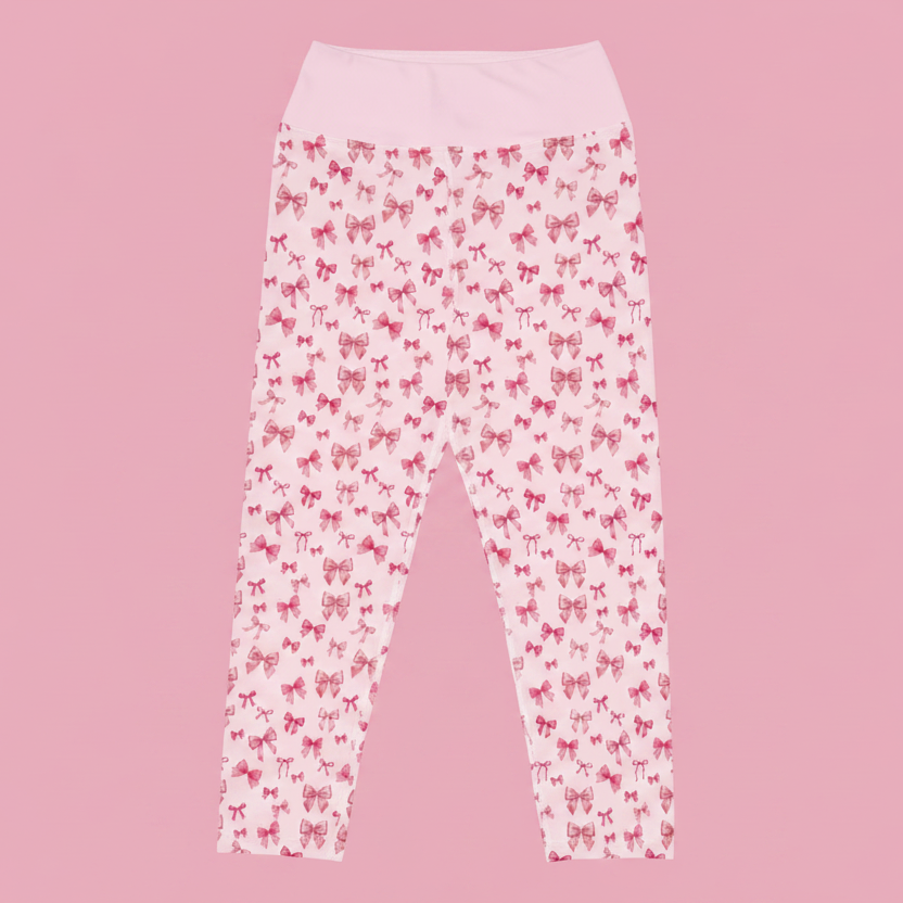 Pink Bows & Ribbons Yoga Capri Leggings| Cute Activewear by PinkLizzie