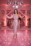 PinkLizzie Sequin Scarf Beaded Maxi Dress – pink dresse, styled detail
