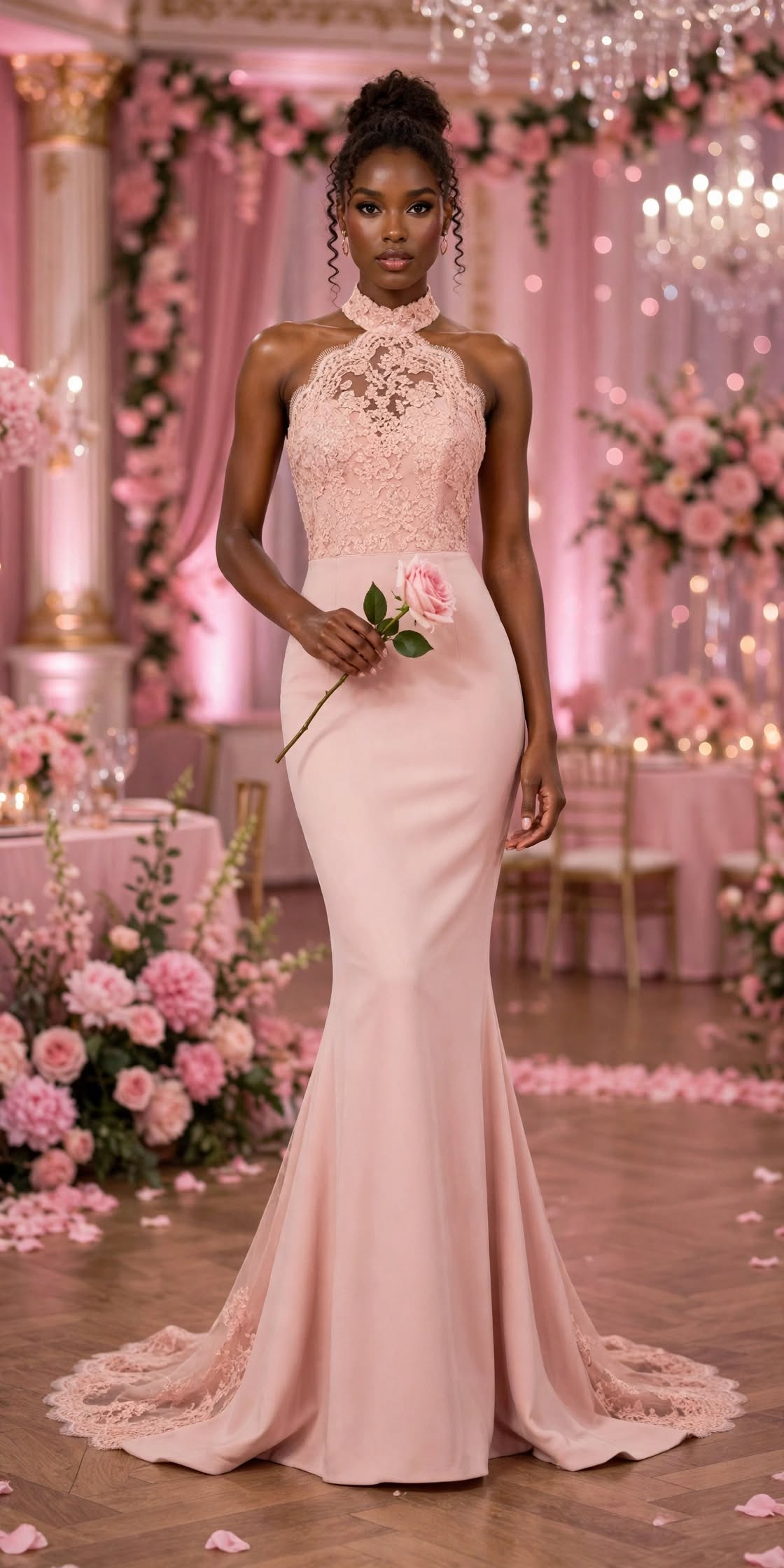 PINKLIZZIE | Lace Halterneck Evening Dress