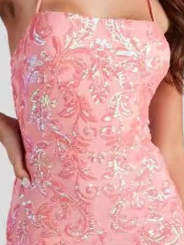 PinkLizzie Sequin Sling Sheath Slim Fit Mini Dress – pink dresse, back view