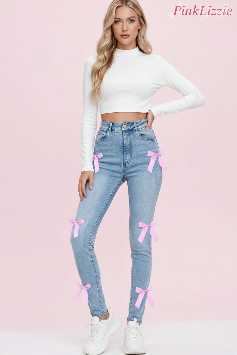 PINKLIZZIE | Bow-Detail Stretch Skinny Jeans