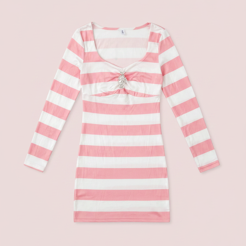 PINKLIZZIE | Striped Long-Sleeve Mini Dress
