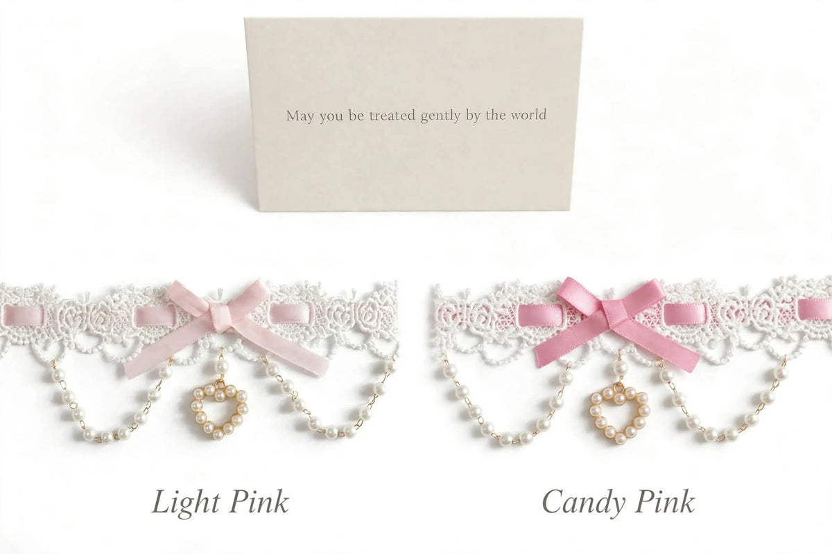 PINKLIZZIE | Pearl Lace Ribbon Bow Choker