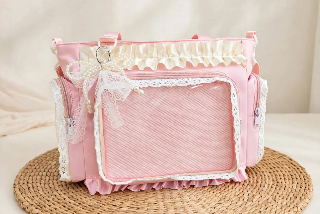 PINKLIZZIE | Pink & Transparent Lace Crossbody Tote
