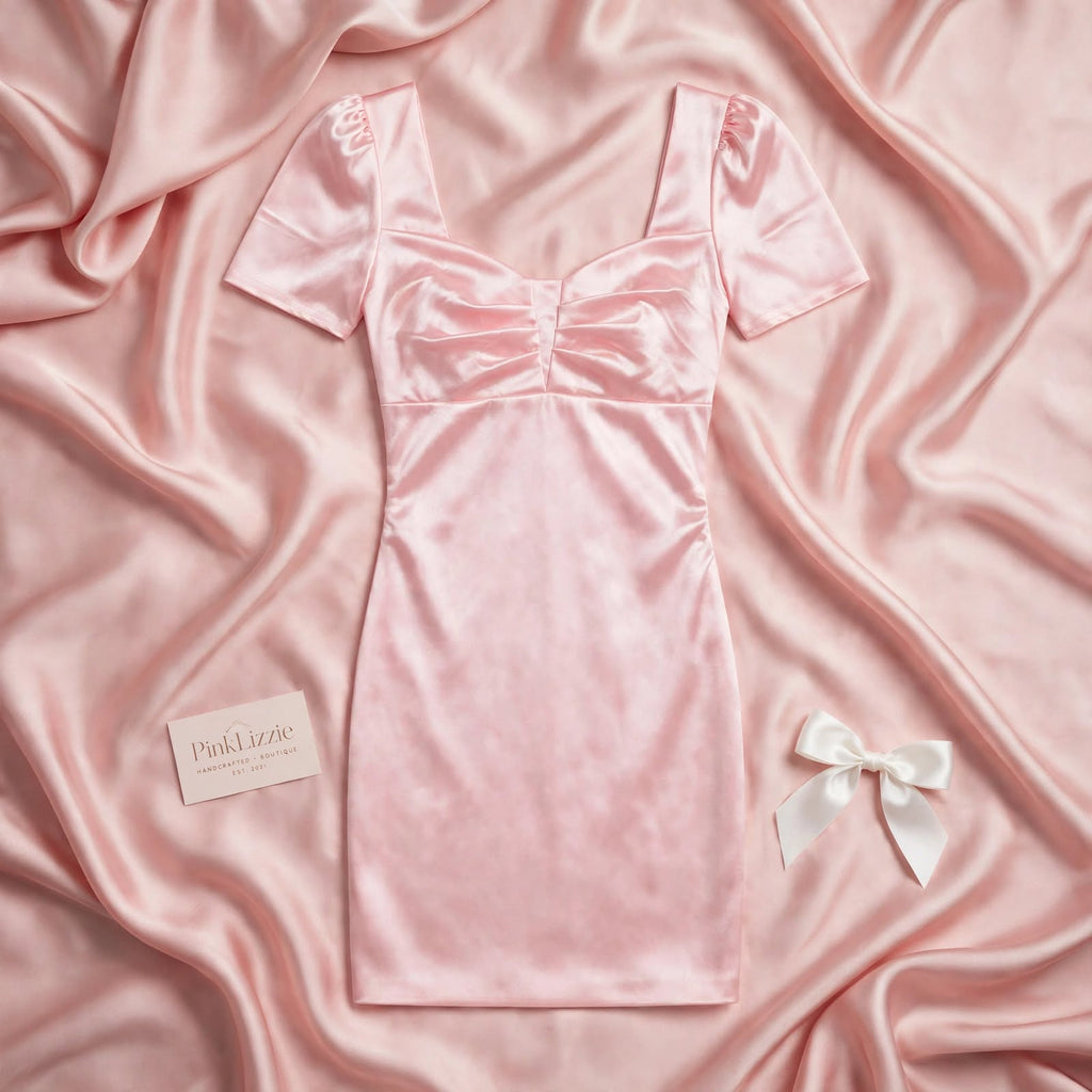 PINKLIZZIE | Satin Square-Neck Wrap Dress