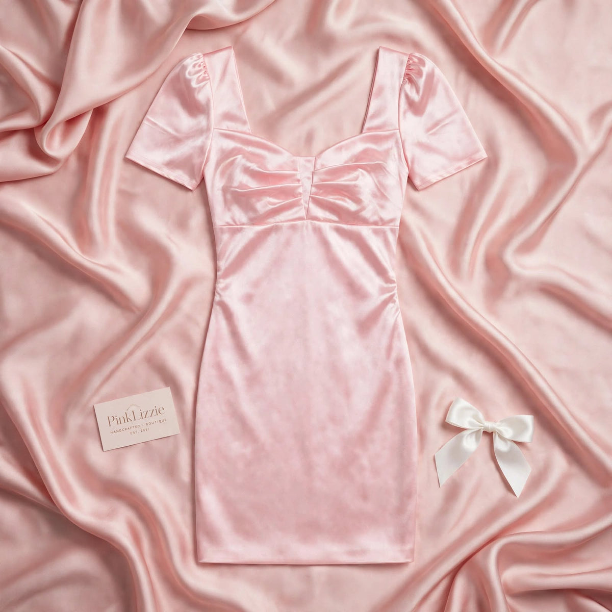 PINKLIZZIE | Satin Square-Neck Wrap Dress
