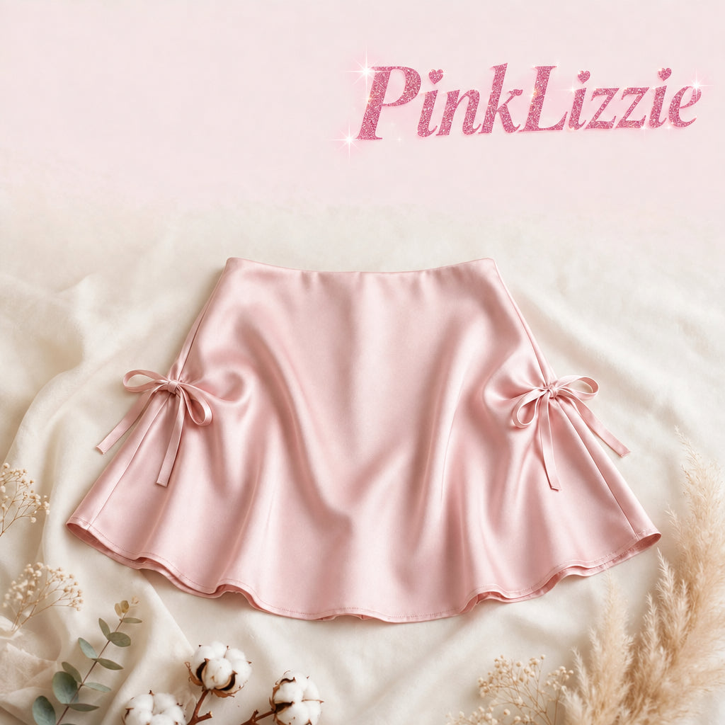 PINKLIZZIE | Satin Bow Tie-Side A-Line Mini Skirt