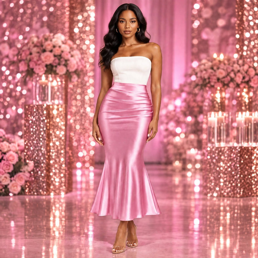 PINKLIZZIE | Pleated Fishtail Midi Skirt