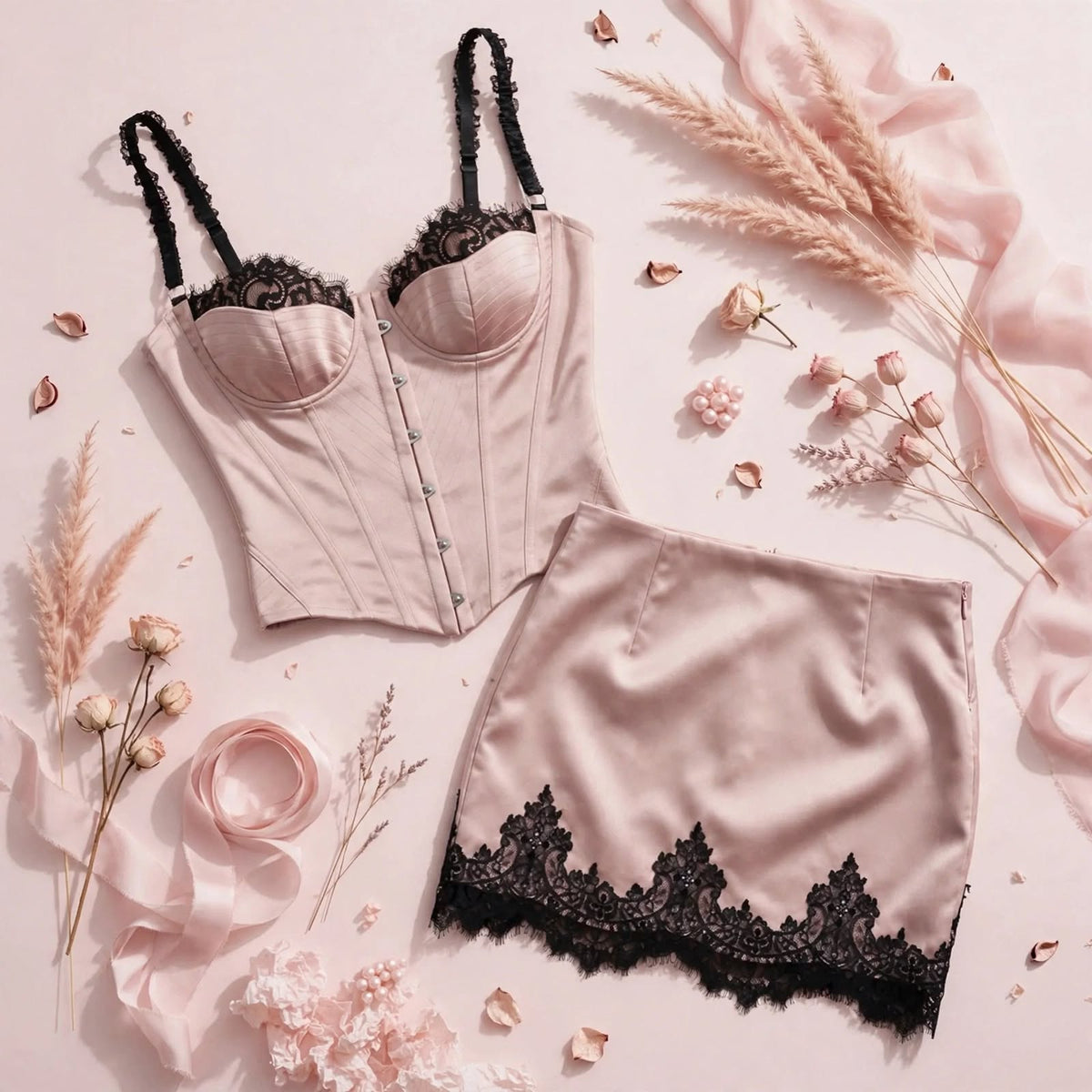 PINKLIZZIE | Lace Corset Top & Mini Skirt Set
