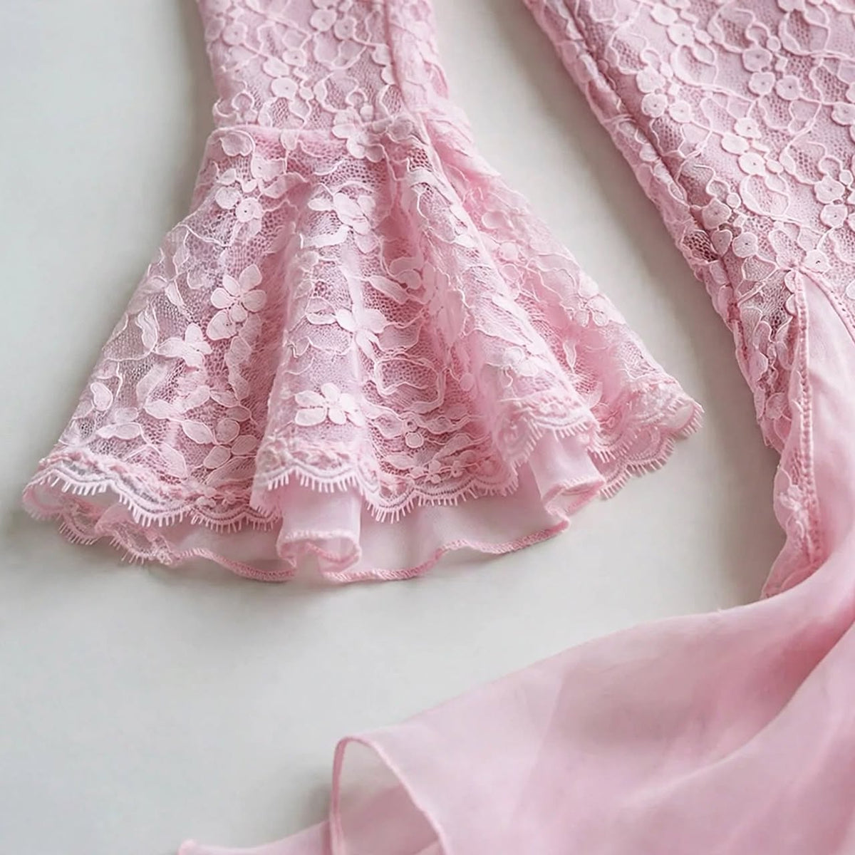 PINKLIZZIE | French Lace Long-Sleeve Pink Maxi Dress