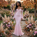 PINKLIZZIE | French Lace Long-Sleeve Pink Maxi Dress
