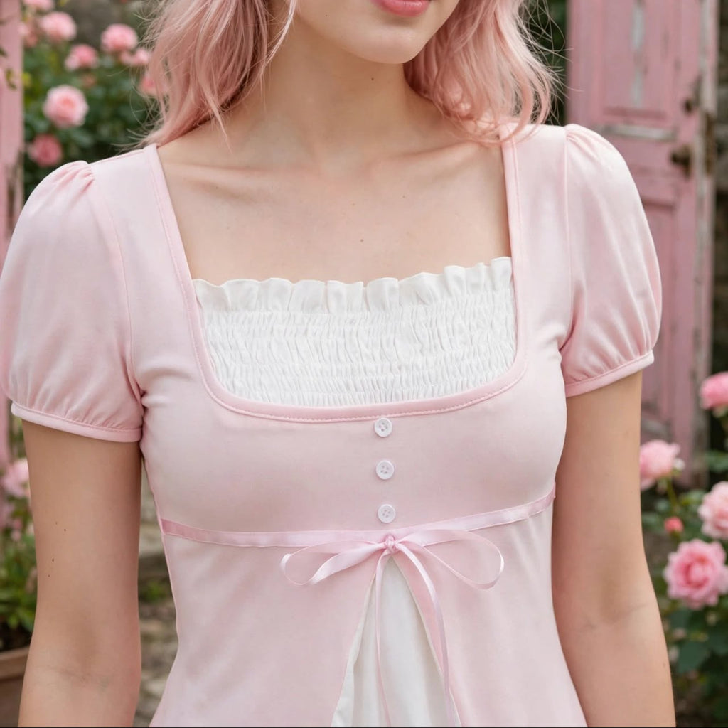 PINKLIZZIE | Puff-Sleeve Bow Babydoll Top