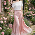 PINKLIZZIE | High-Waist Lace Satin A-Line Maxi Skirt