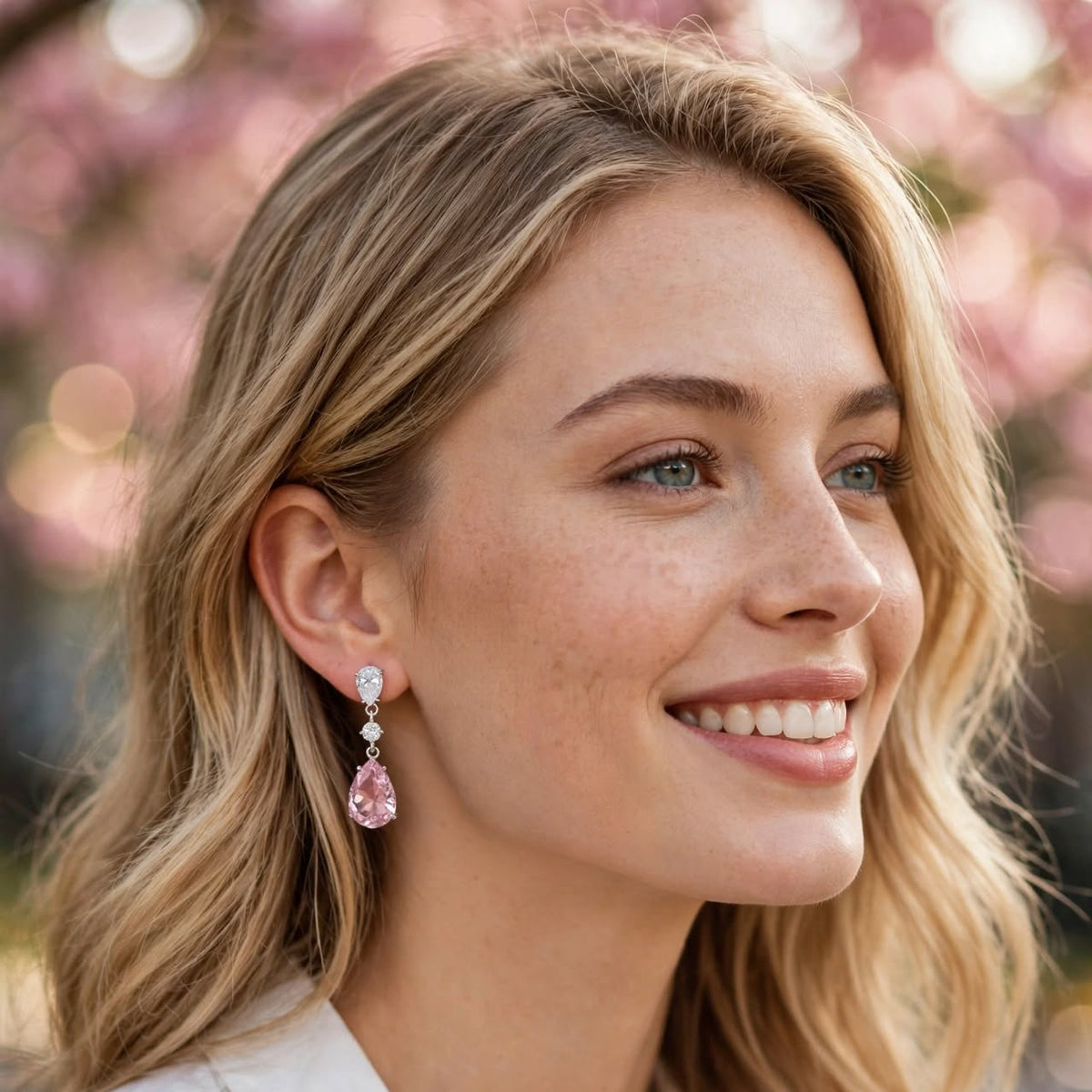 PINKLIZZIE | Pink Pear Crystal Drop Earrings