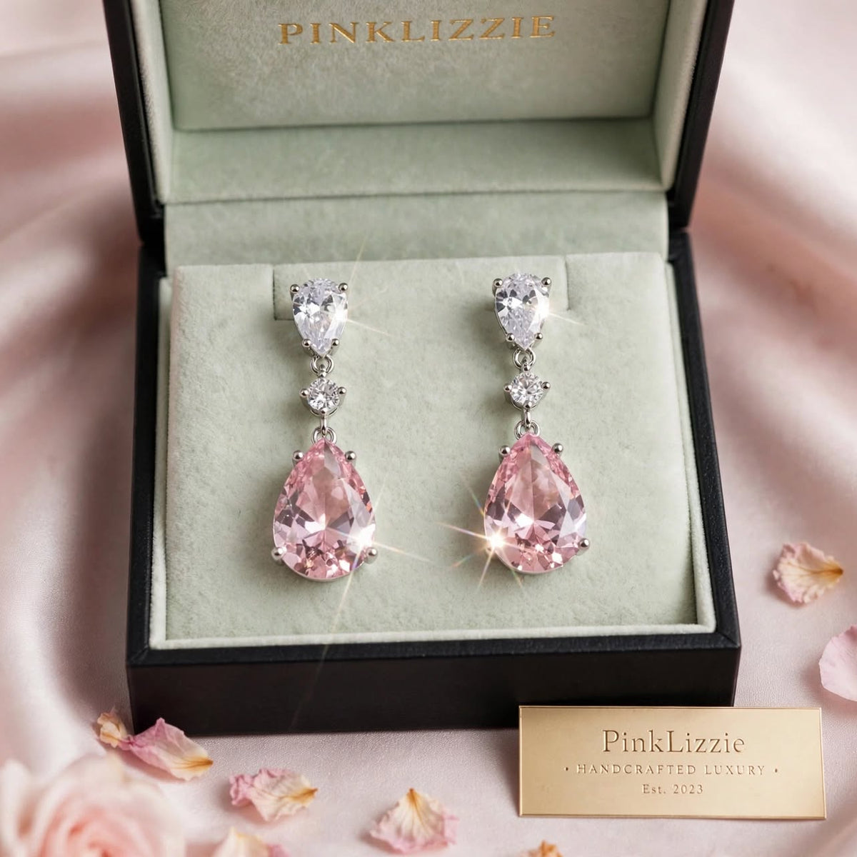 PINKLIZZIE | Pink Pear Crystal Drop Earrings
