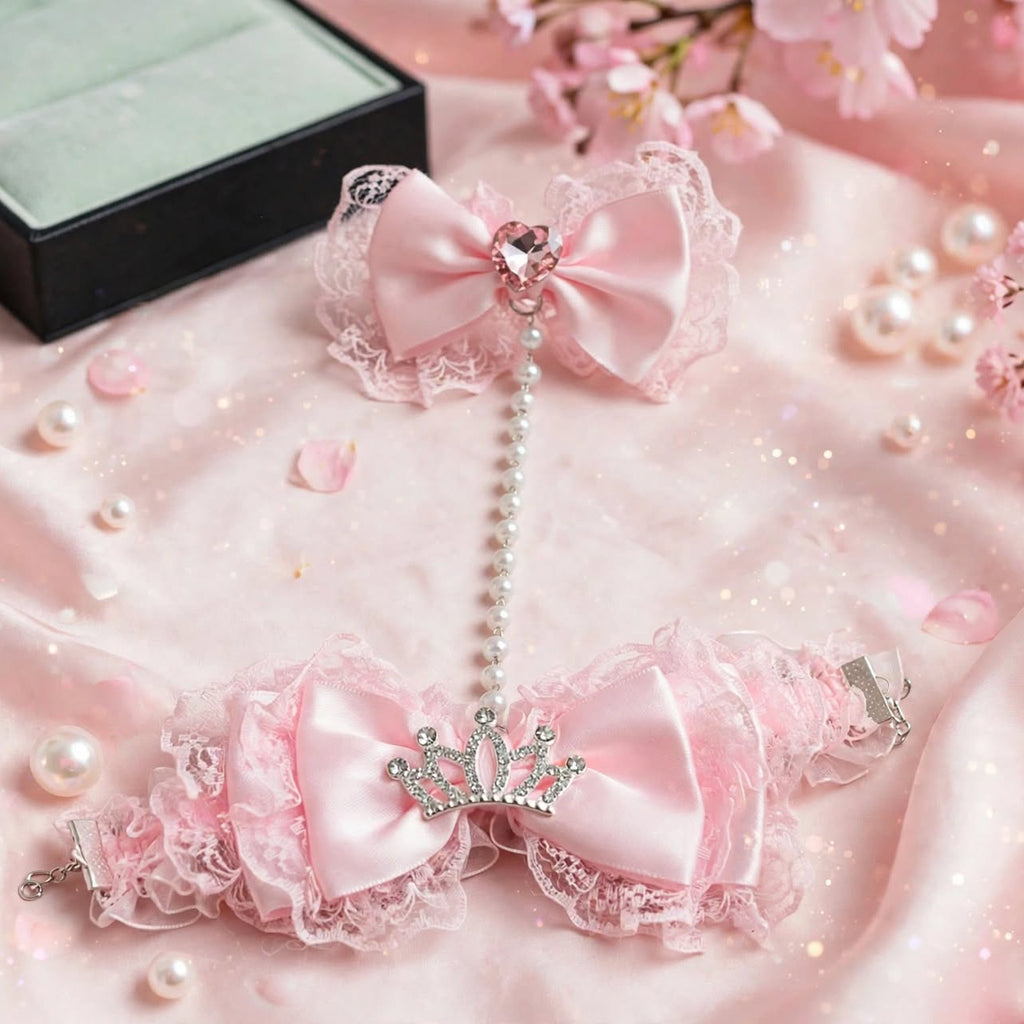 PINKLIZZIE | Pink Heart Bow Pearl Bracelet