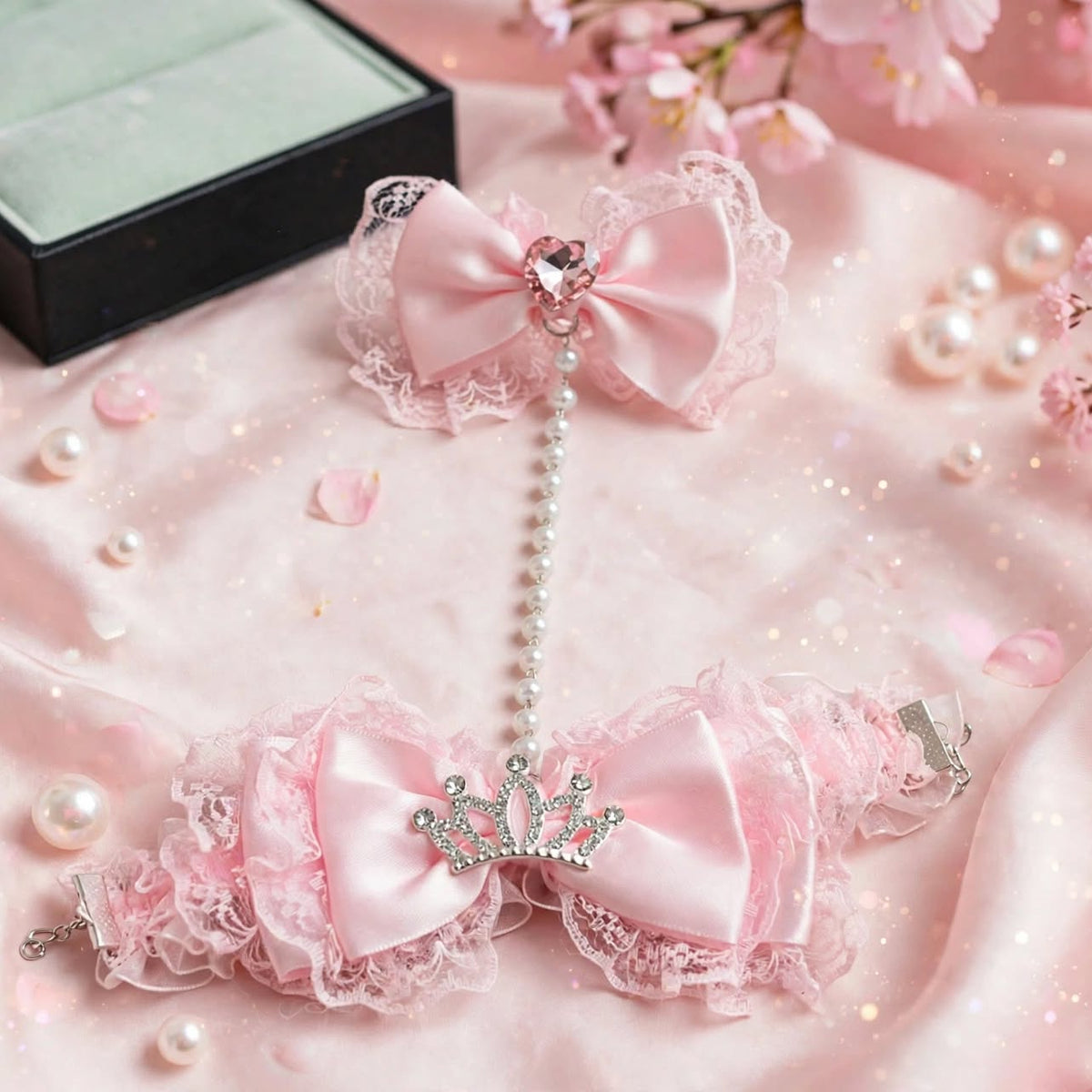 PINKLIZZIE | Pink Heart Bow Pearl Bracelet