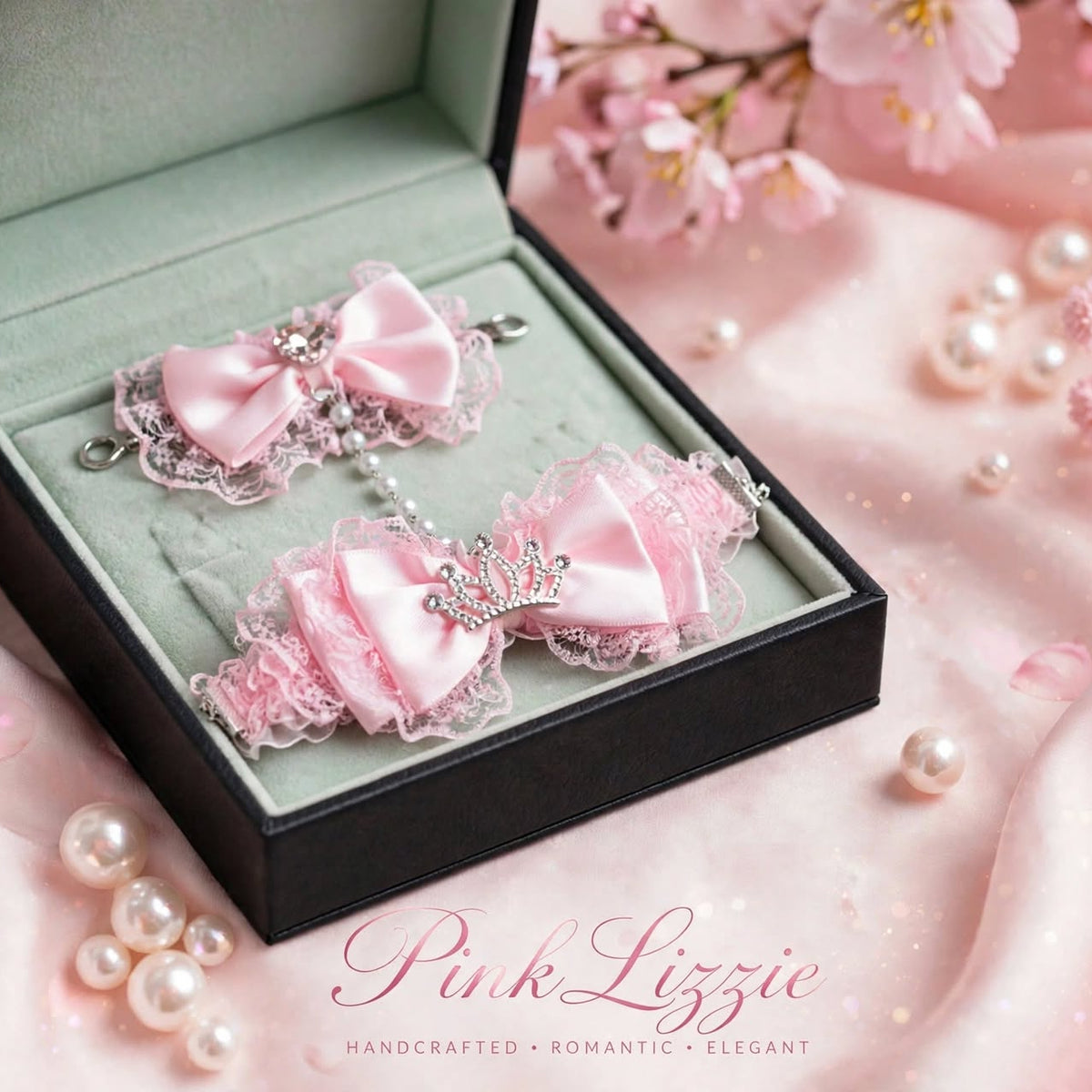 PINKLIZZIE | Pink Heart Bow Pearl Bracelet