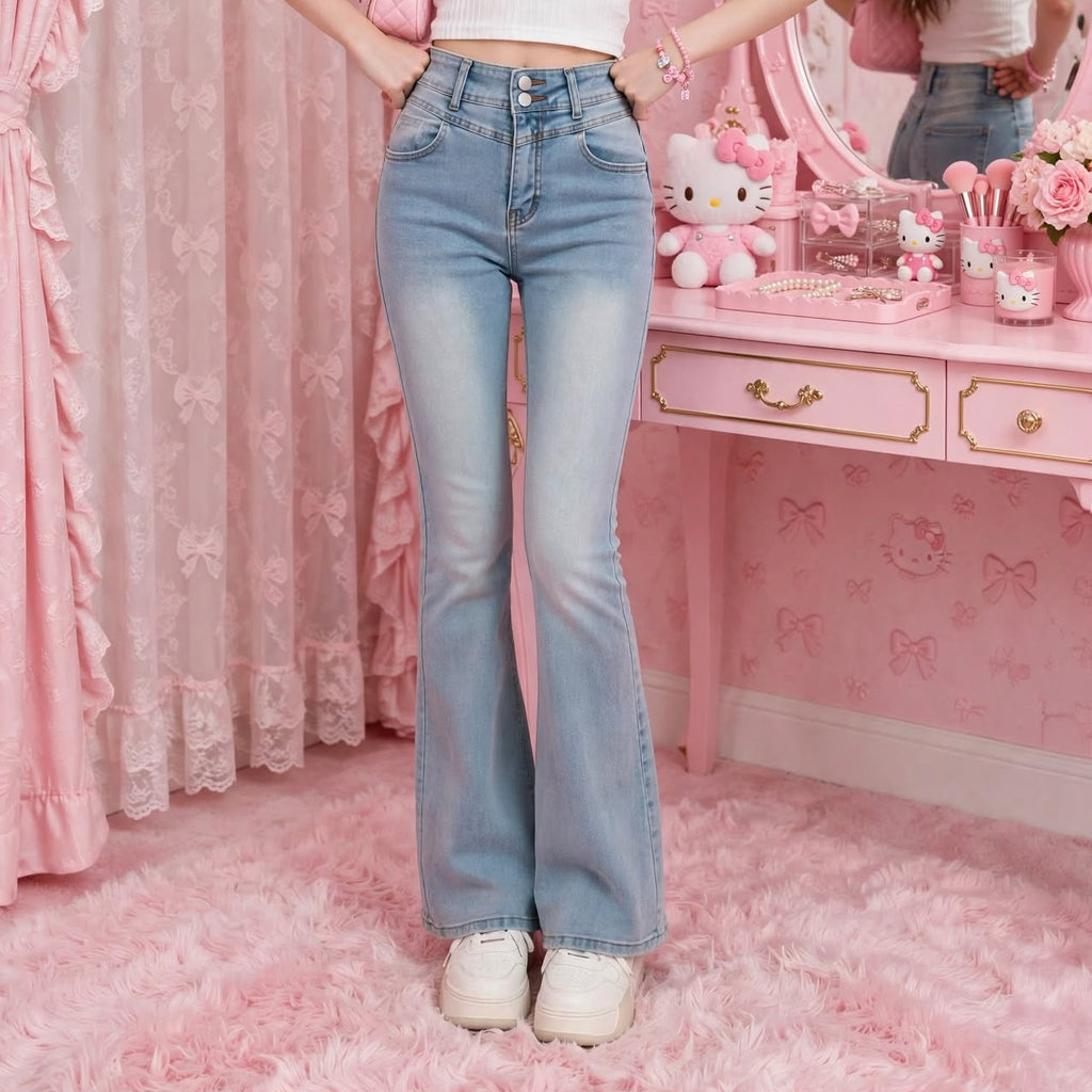 PINKLIZZIE | Lace Bow High-Waist Flare Jeans