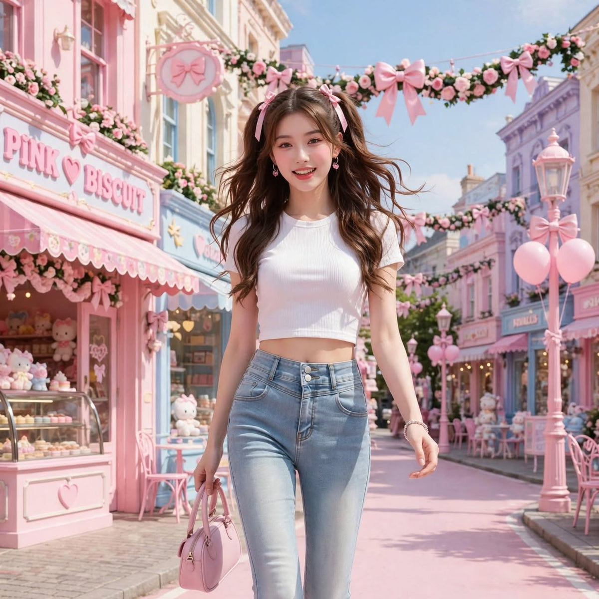 PINKLIZZIE | Lace Bow High-Waist Flare Jeans