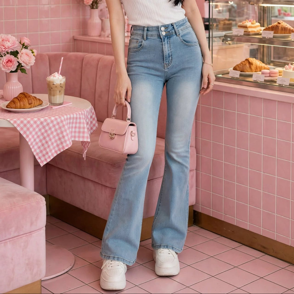 PINKLIZZIE | Lace Bow High-Waist Flare Jeans