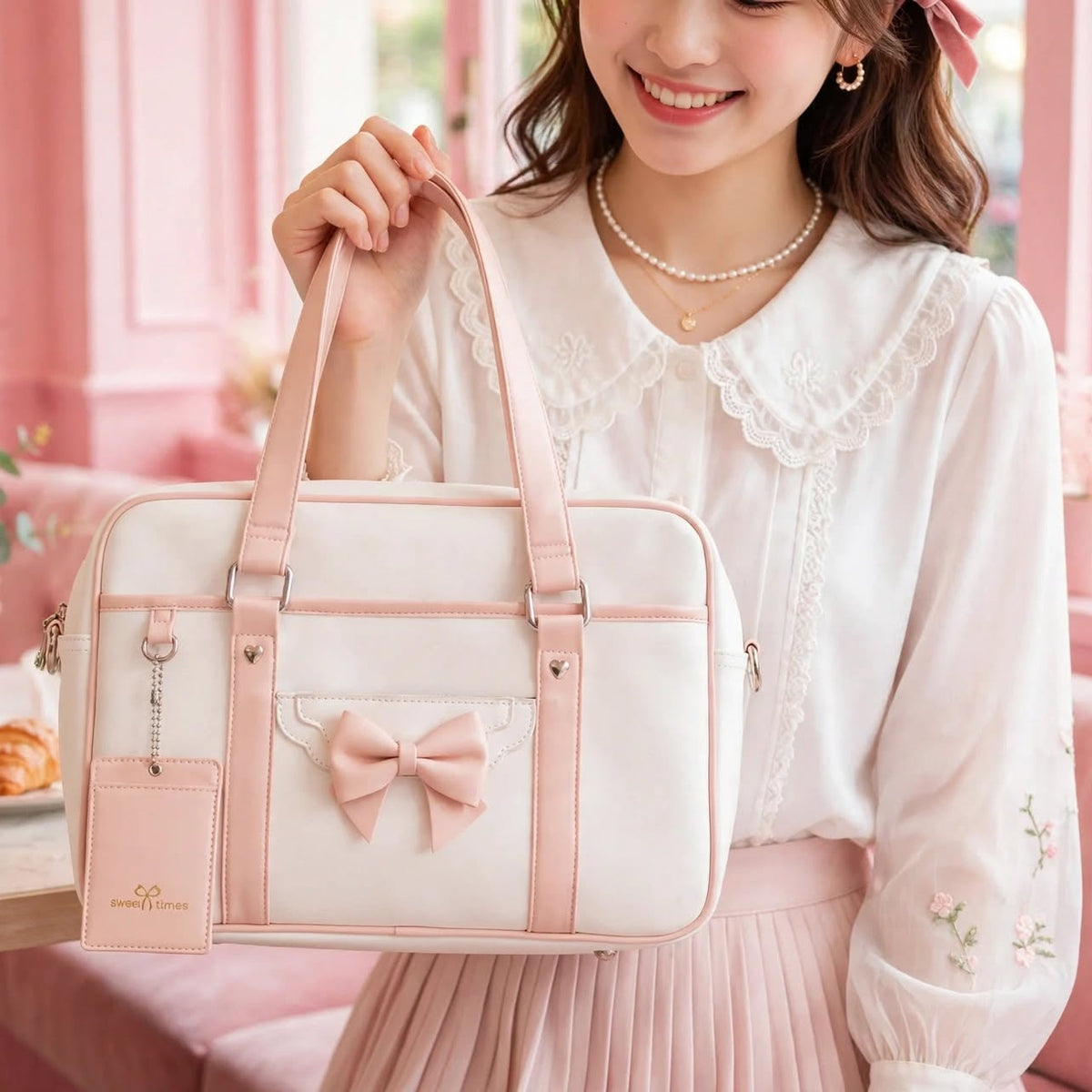 PINKLIZZIE | Soft PU Bow Shoulder Tote Bag