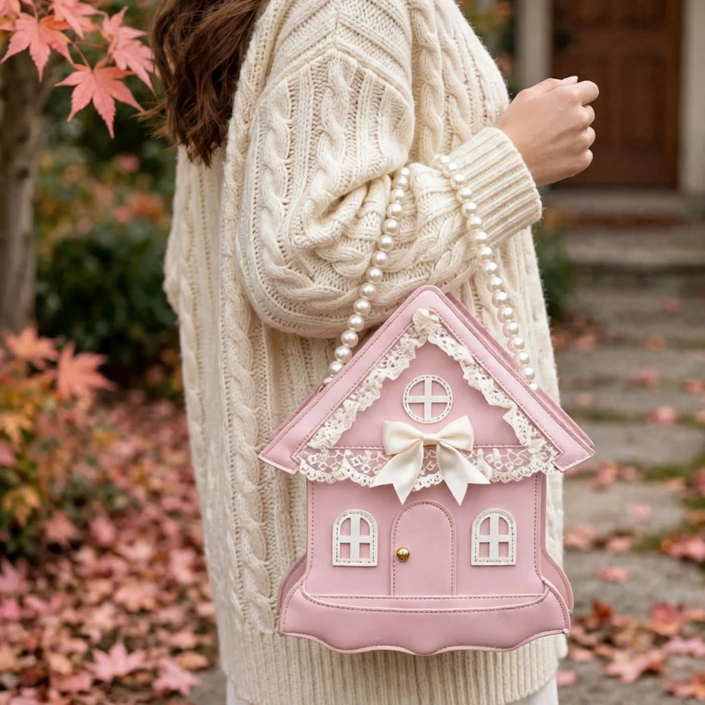 PINKLIZZIE | Pearl Chain House Box Crossbody Bag
