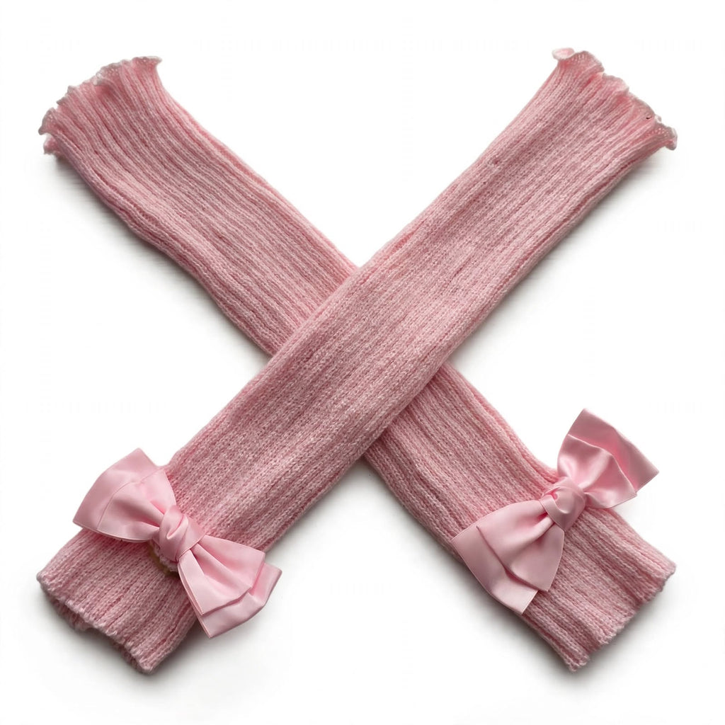 PINKLIZZIE | Knitted Bow Fingerless Arm Warmers