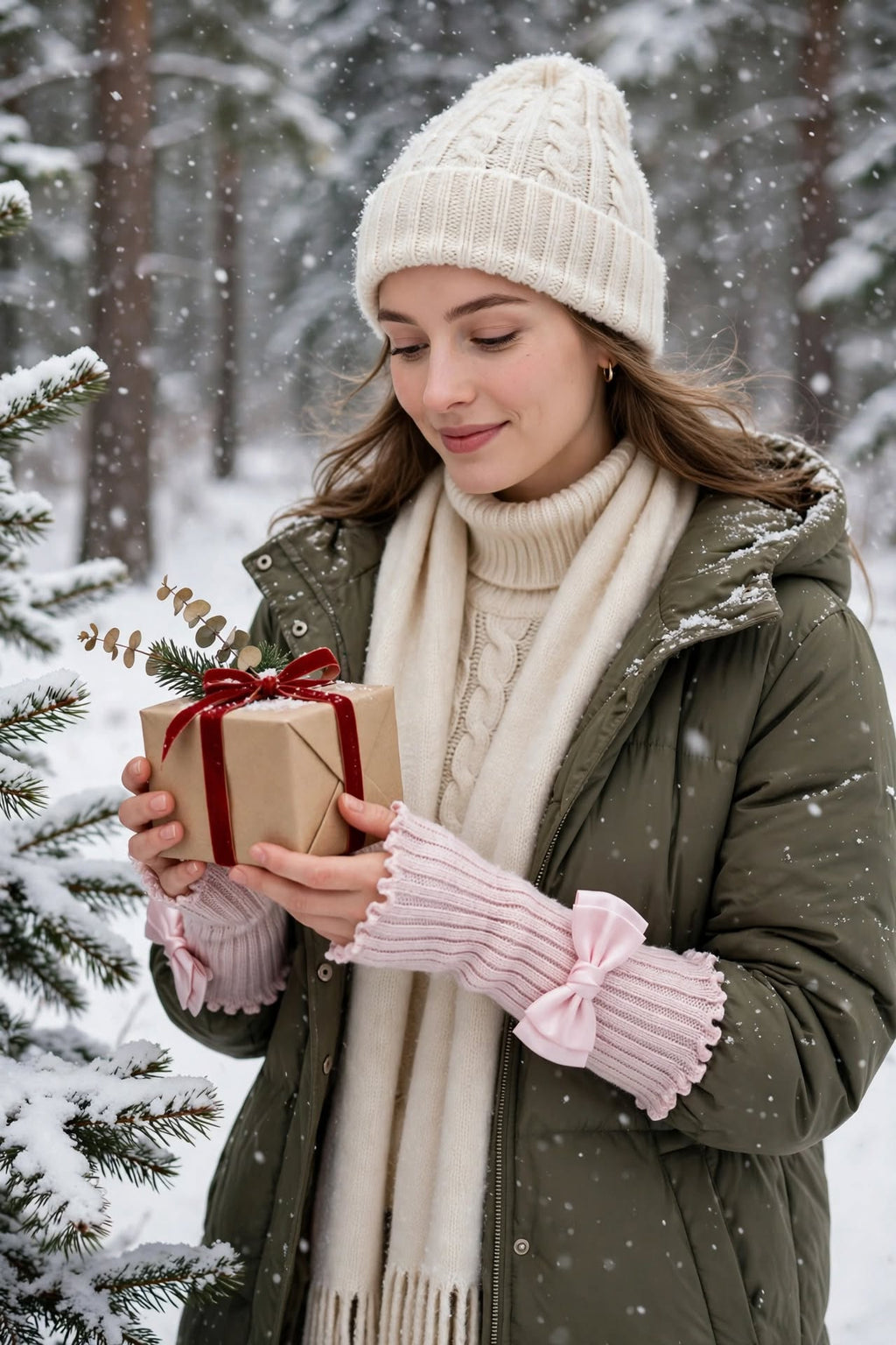 PINKLIZZIE | Knitted Bow Fingerless Arm Warmers