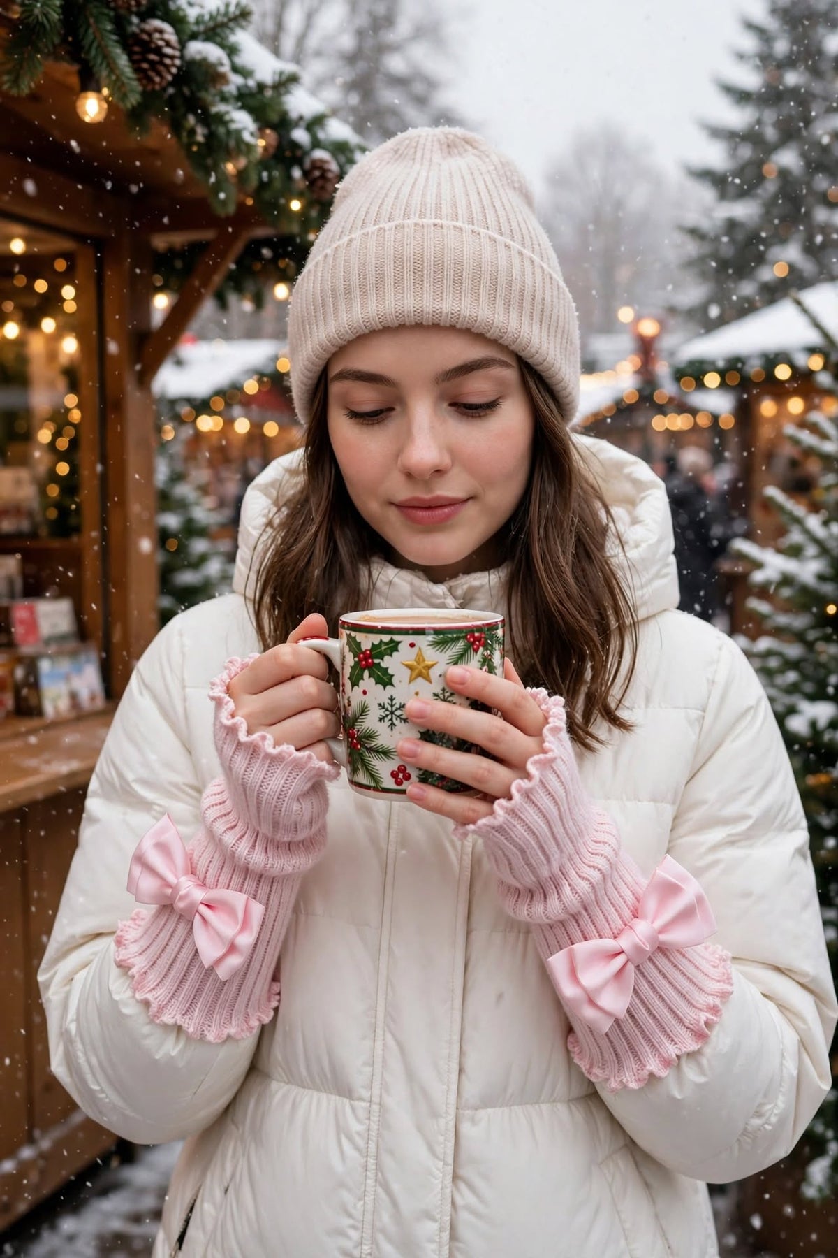 PINKLIZZIE | Knitted Bow Fingerless Arm Warmers
