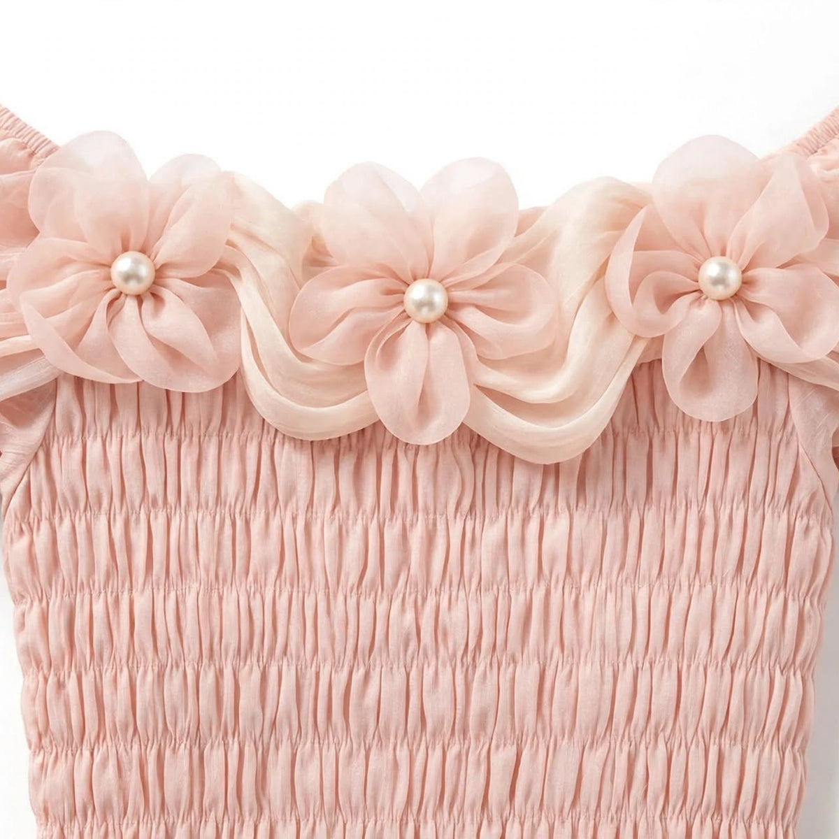 PINKLIZZIE | 3D Flower Ruffle-Waist Long-Sleeve Top