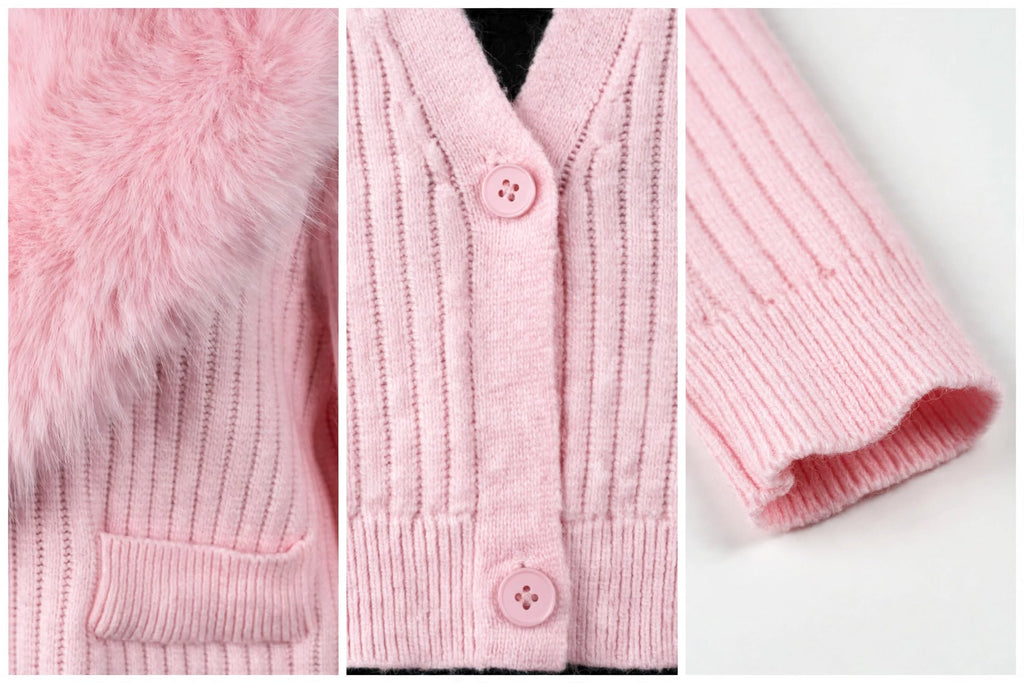 PINKLIZZIE | Faux Fur Collar Cropped Knit Cardigan