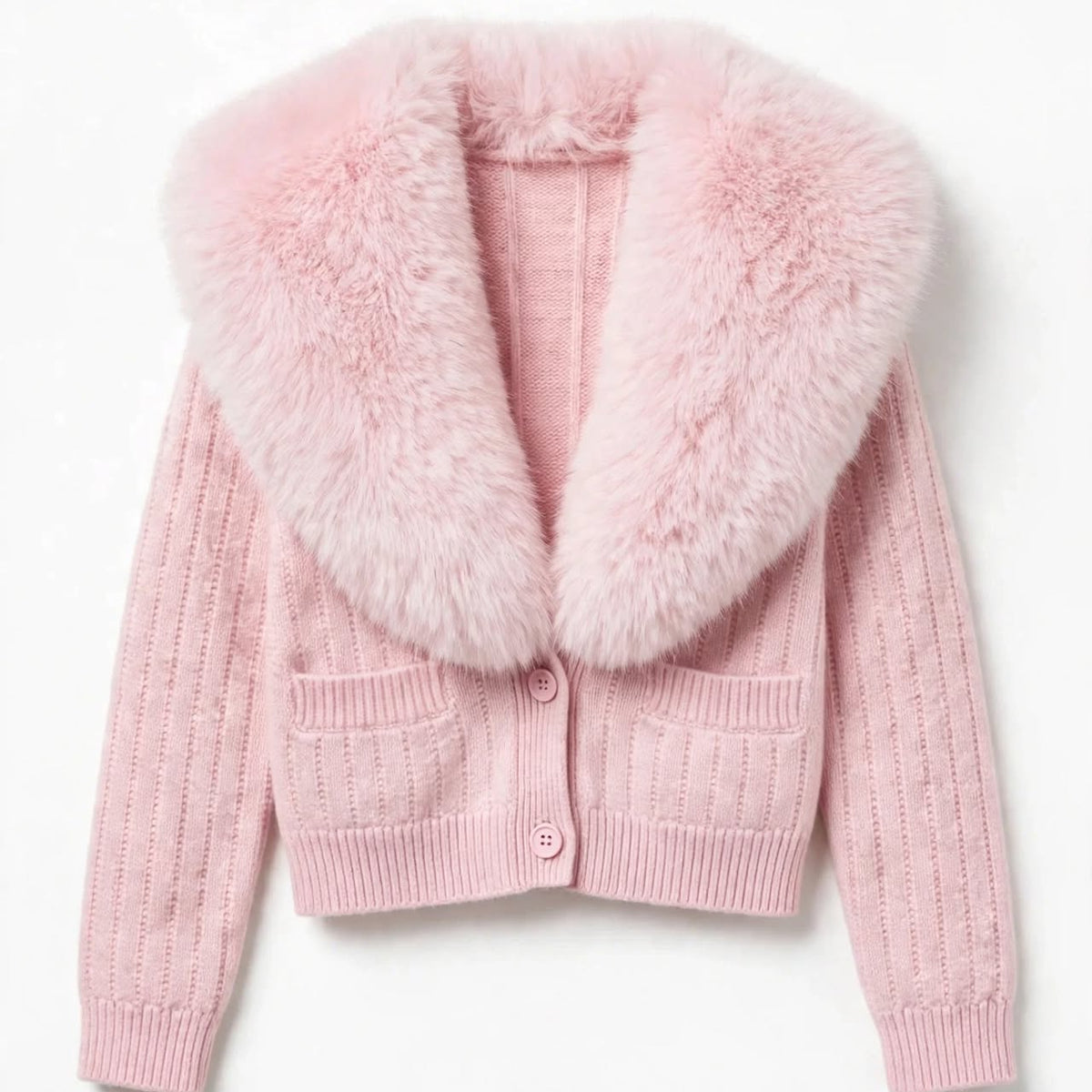 PINKLIZZIE | Faux Fur Collar Cropped Knit Cardigan