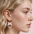 PINKLIZZIE | Pink Heart Bow Pearl Drop Earrings