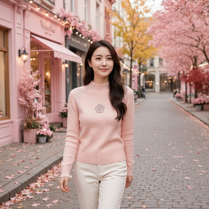 PINKLIZZIE | Crystal Bloom Turtleneck Jumper